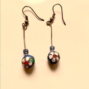 💫Dangly blue cloisonné flower earrings